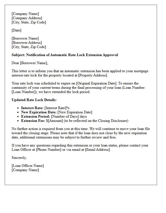 Automatic Rate Lock Extension Approval Letter