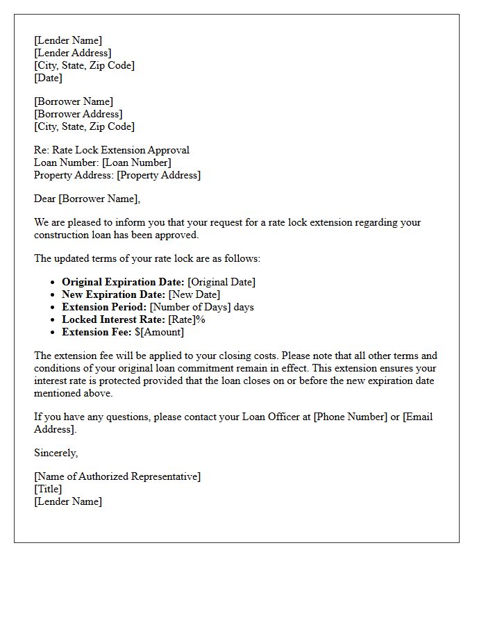 Construction Loan Rate Lock Extension Approval Letter