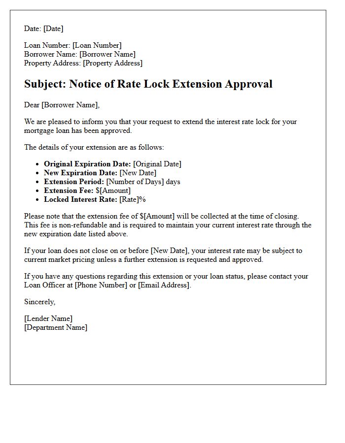 Fee-Based Rate Lock Extension Approval Letter