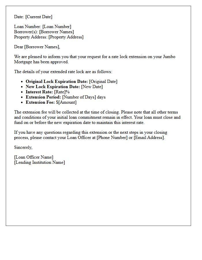 Jumbo Mortgage Rate Lock Extension Approval Letter