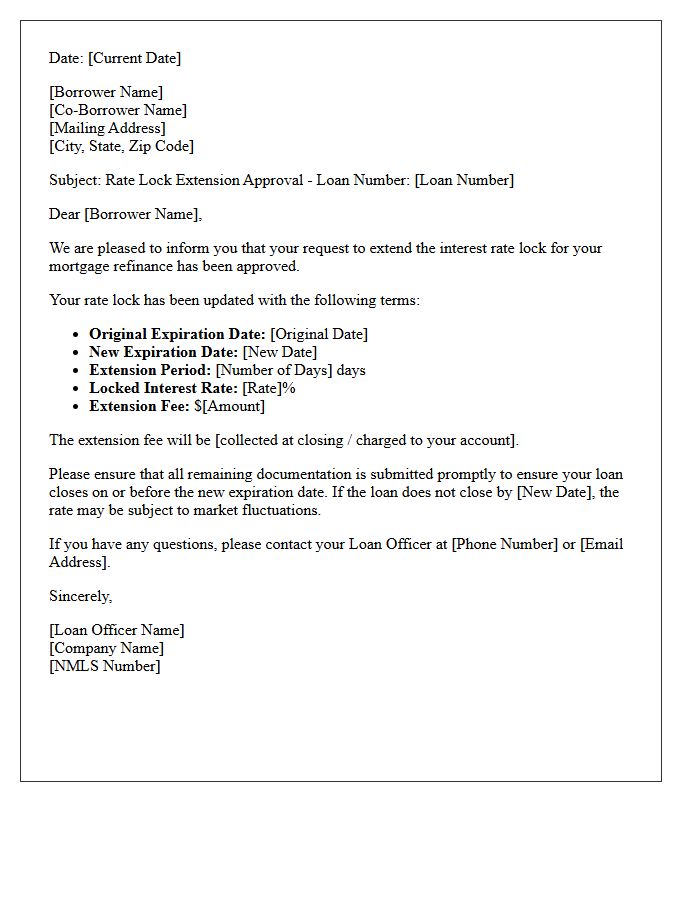 Refinance Rate Lock Extension Approval Letter