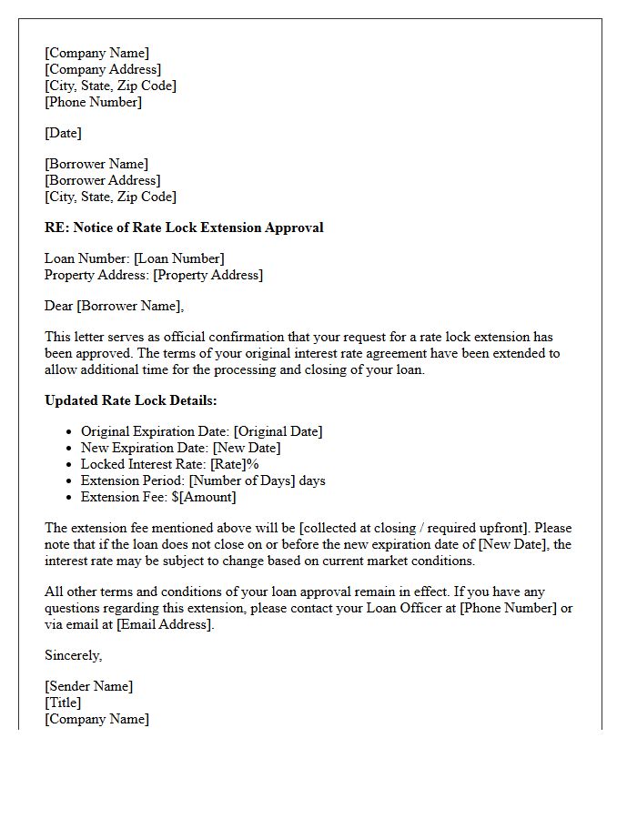 Standard Rate Lock Extension Approval Letter