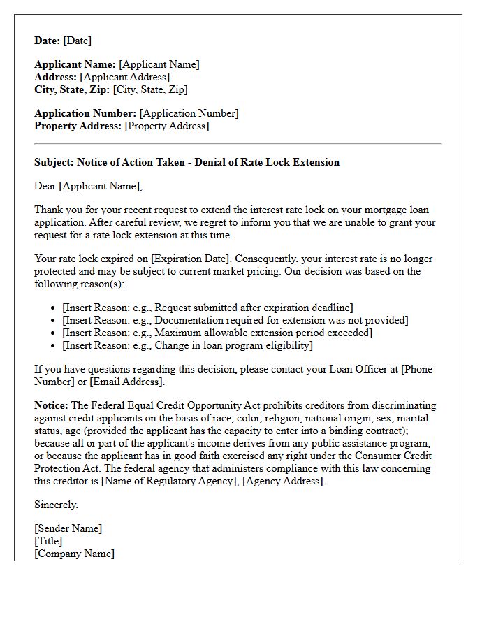 Adverse Action Rate Lock Extension Denial Letter
