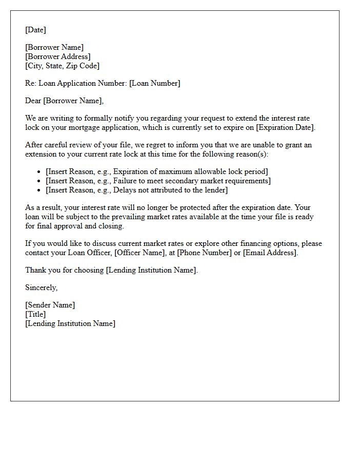 Declined Mortgage Rate Lock Extension Letter