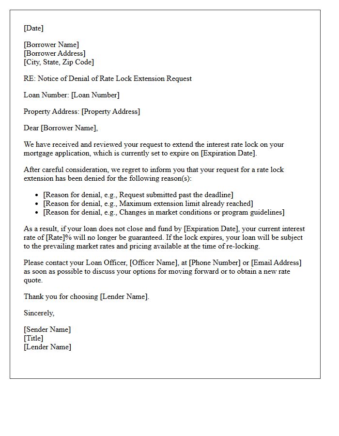 Denial of Rate Lock Extension Request Letter