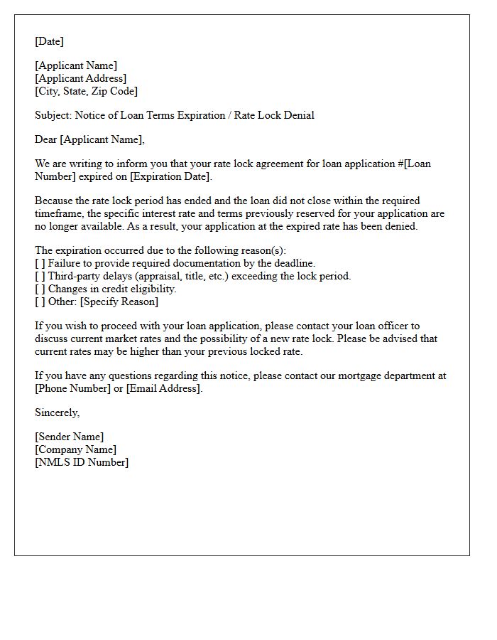 Expired Rate Lock Period Denial Letter