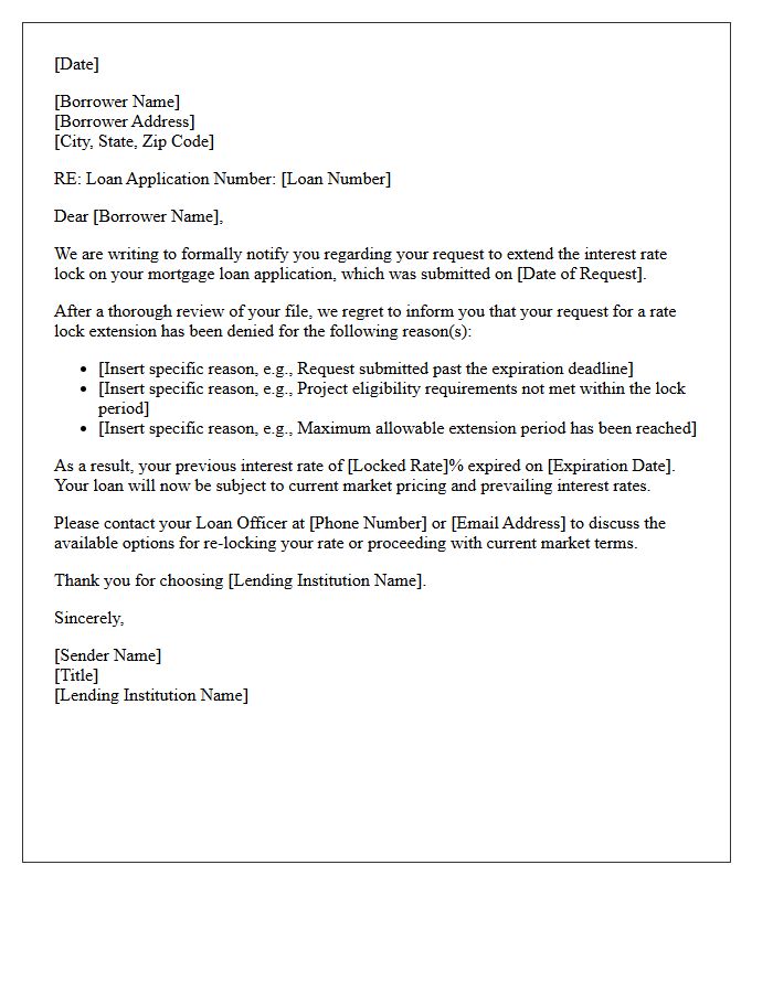 Interest Rate Lock Extension Denial Letter