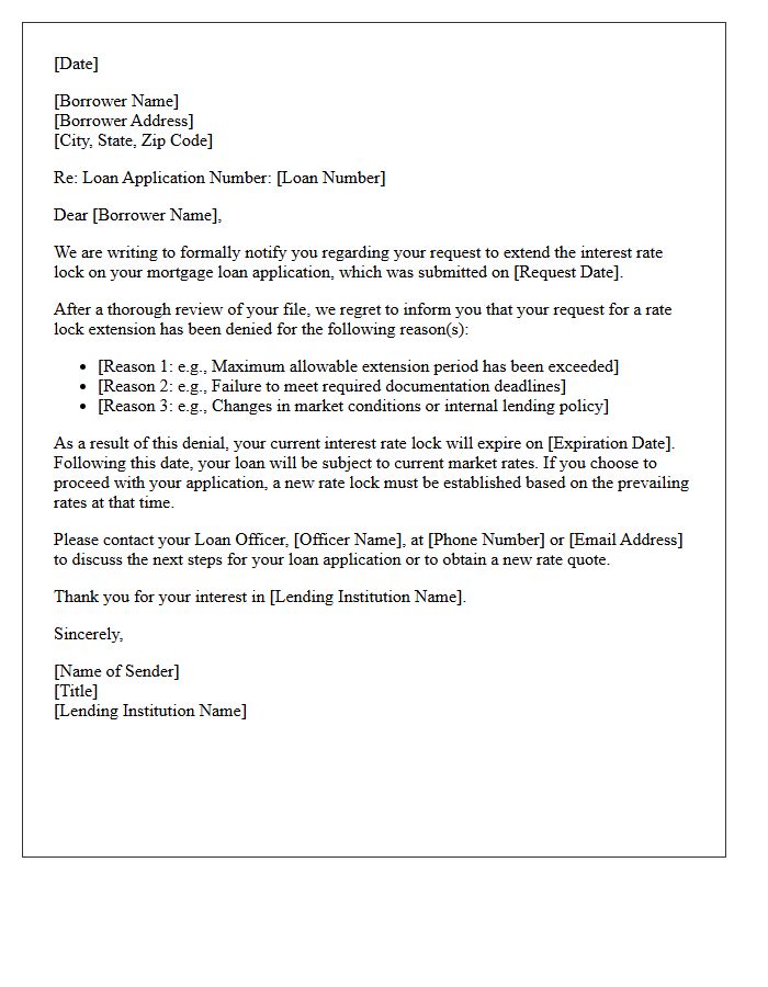 Mortgage Rate Lock Extension Denial Letter