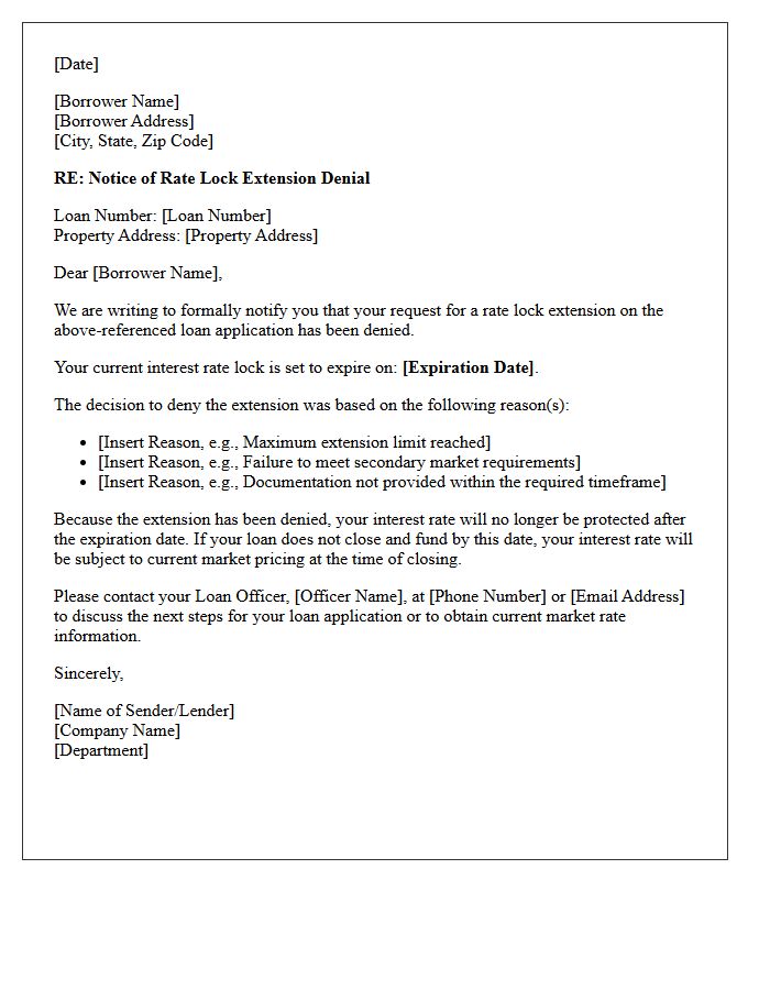 Notice of Rate Lock Extension Denial Letter