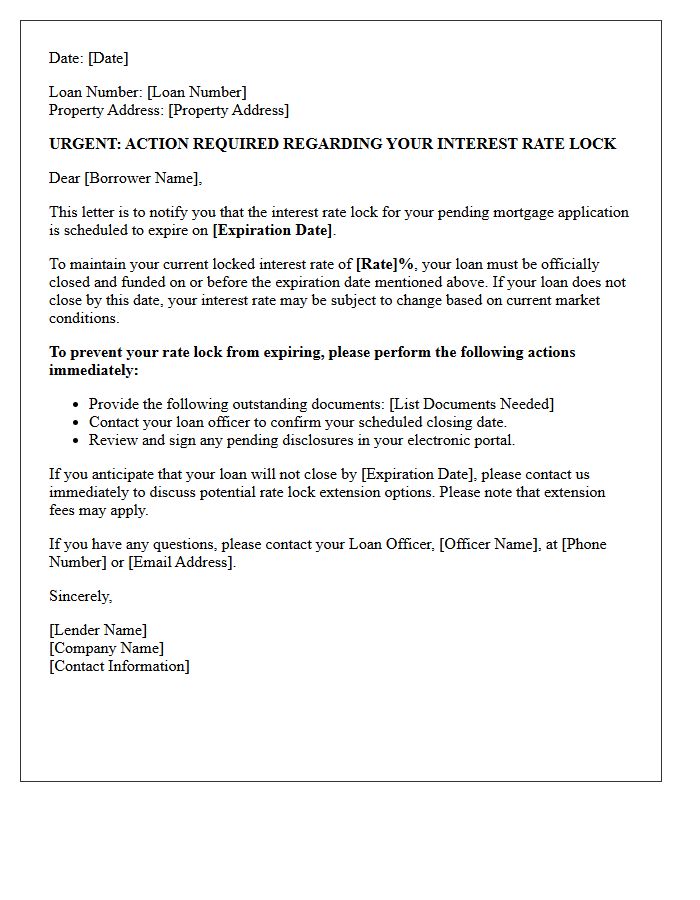 Action Required Rate Lock Expiration Letter