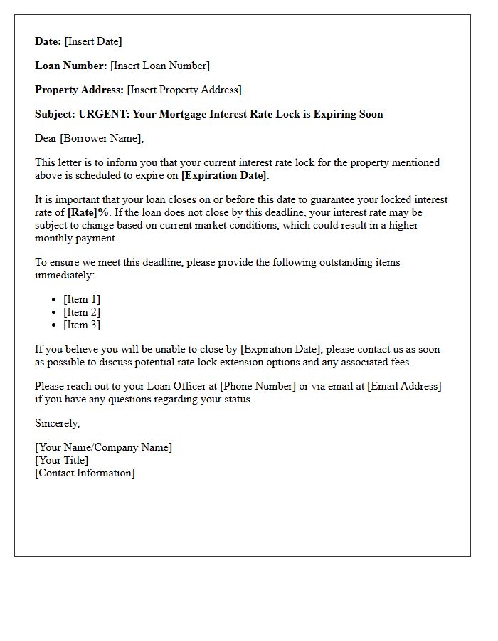 Approaching Rate Lock Expiration Warning Letter