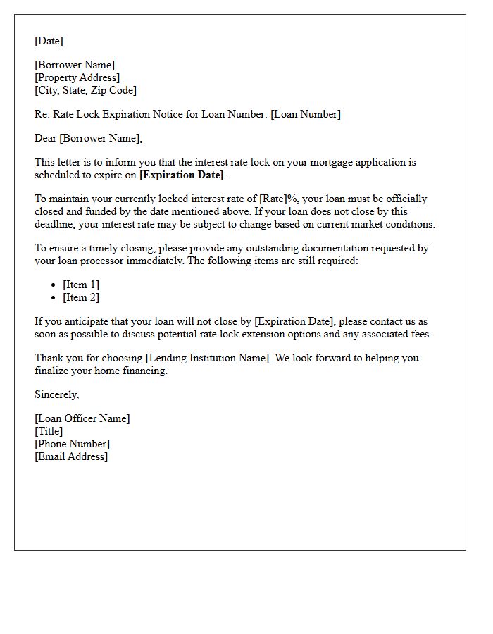 Borrower Rate Lock Expiration Warning Letter