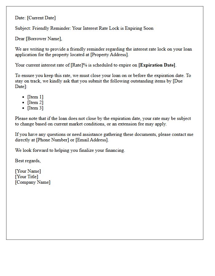 Friendly Reminder Rate Lock Expiration Letter
