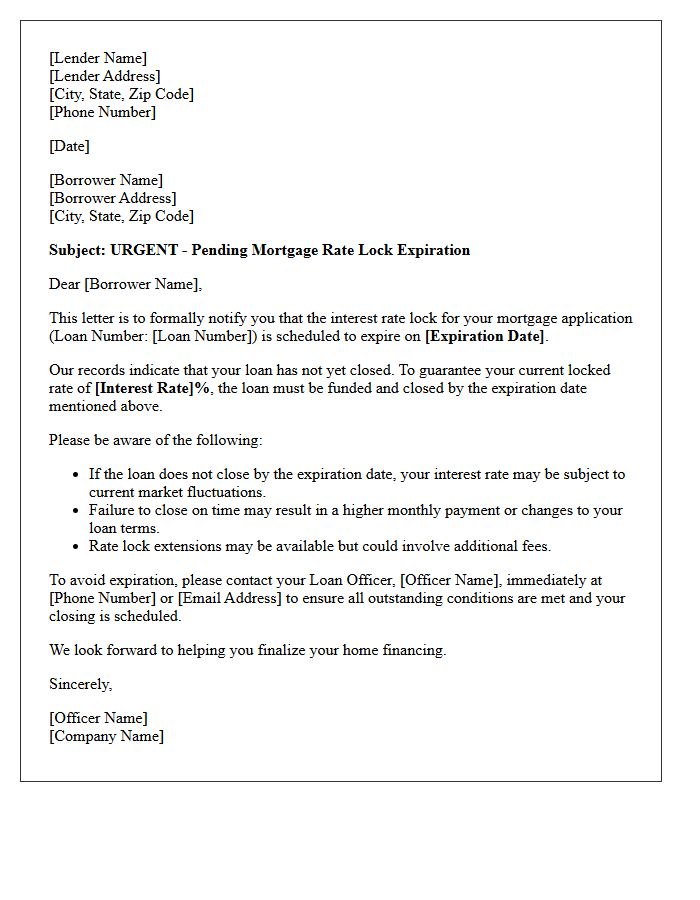 Pending Mortgage Rate Lock Expiration Letter