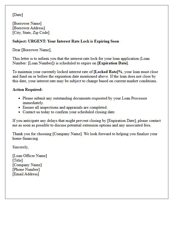 Rate Lock Expiration Warning Letter