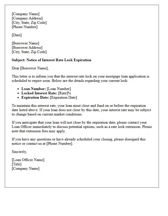 Standard Rate Lock Expiration Notice Letter