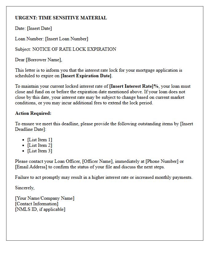 Time Sensitive Rate Lock Expiration Letter