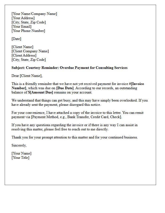 Courtesy Reminder Letter Regarding Overdue Consulting Payment