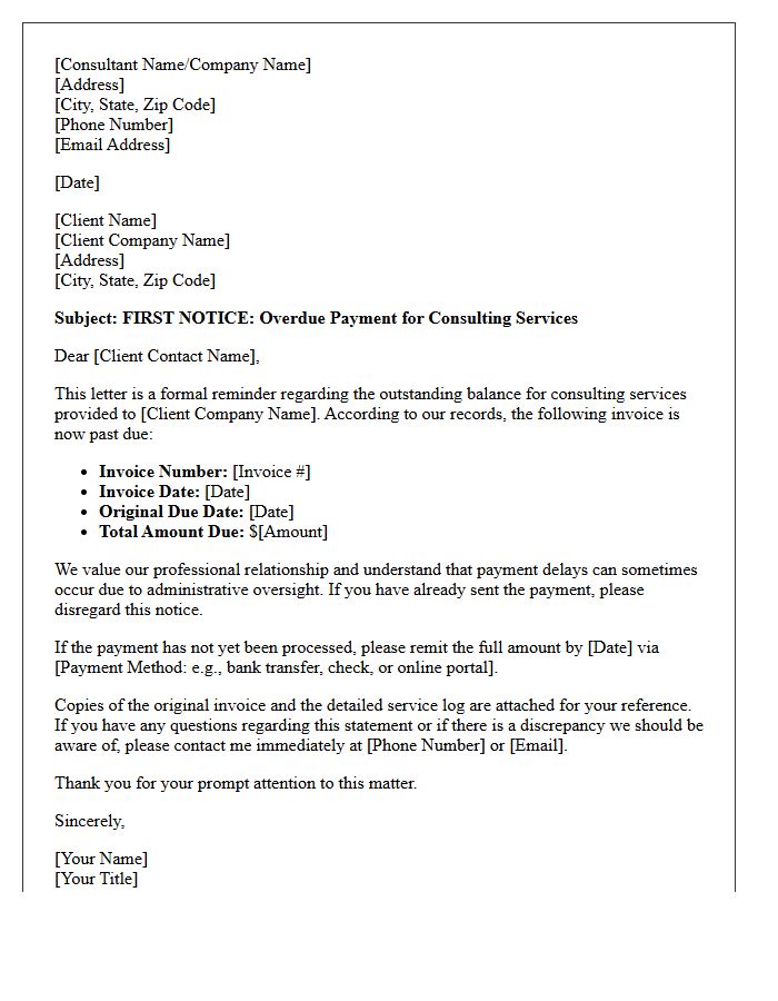 First Collection Notice Letter for Delinquent Consulting Fees