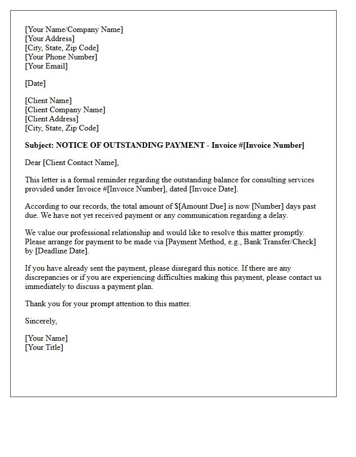 First Debt Collection Letter for Outstanding Consulting Dues
