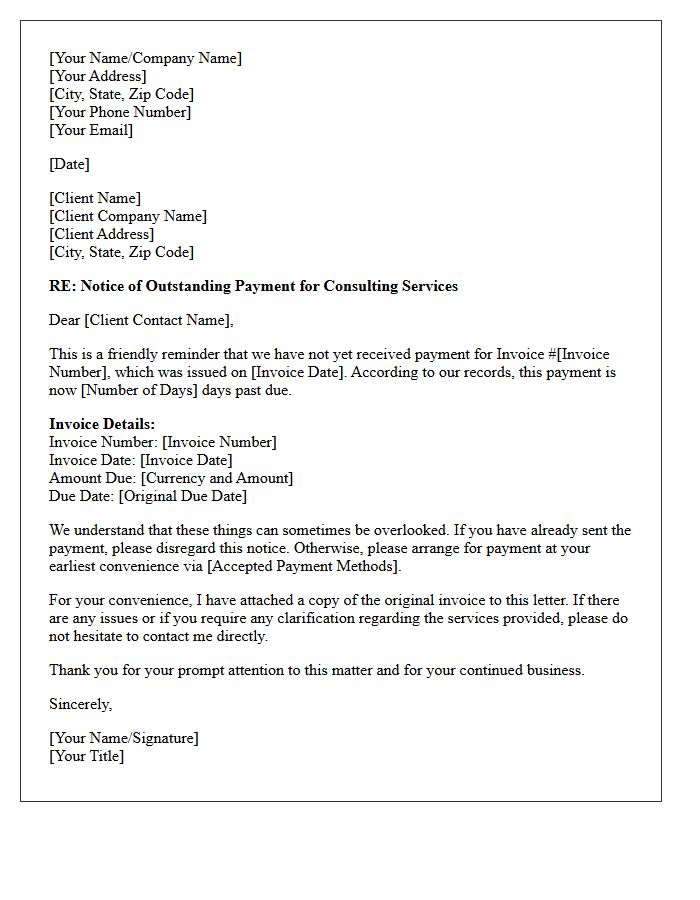 First Notice Letter for Outstanding Consulting Fees