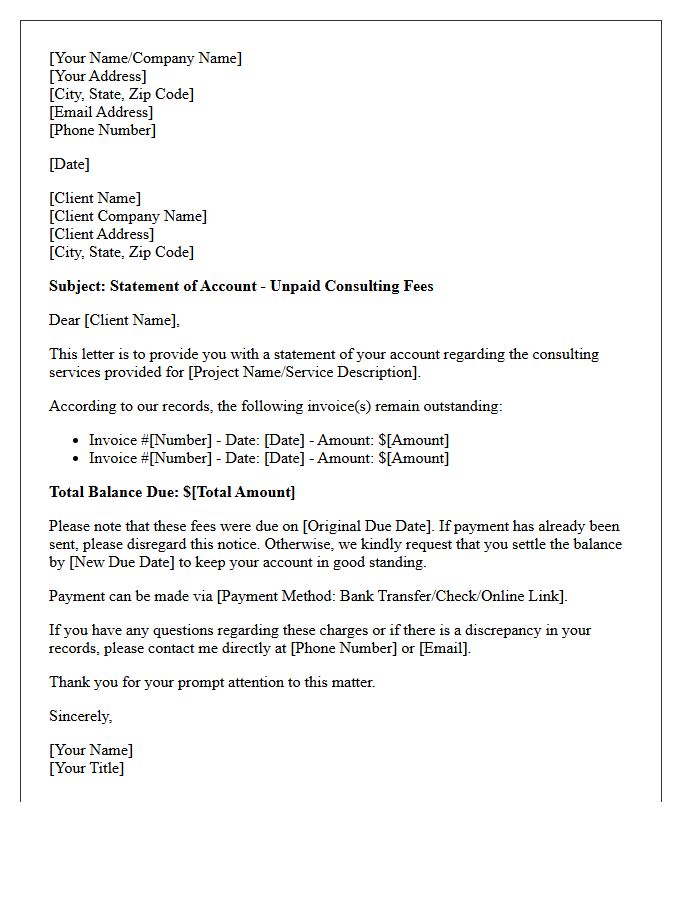 Initial Account Statement Letter for Unpaid Consulting Fees