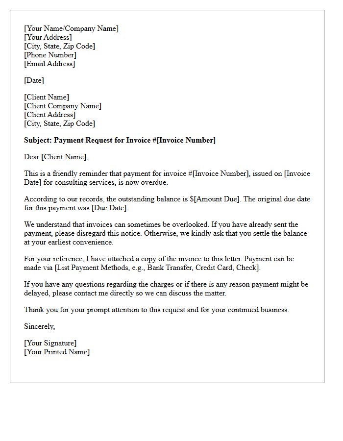 Initial Payment Request Letter for Overdue Consulting Charges