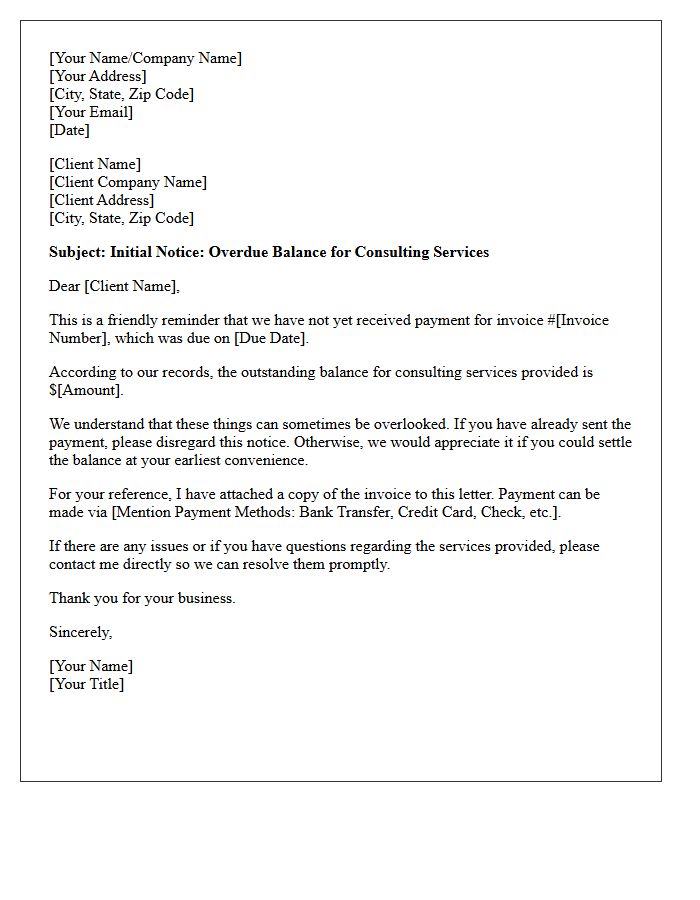 Letter of Initial Notice for Overdue Consulting Balance