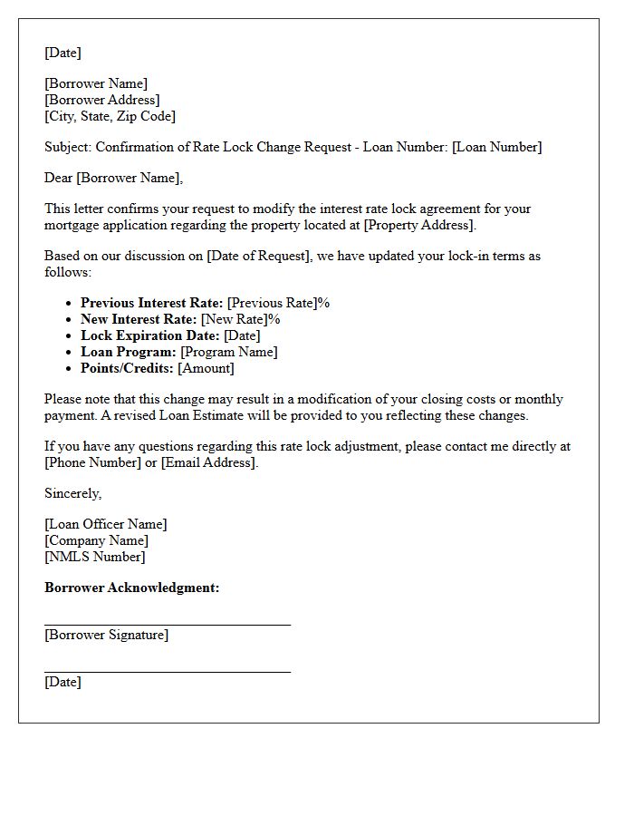 Borrower Requested Rate Lock Change Letter
