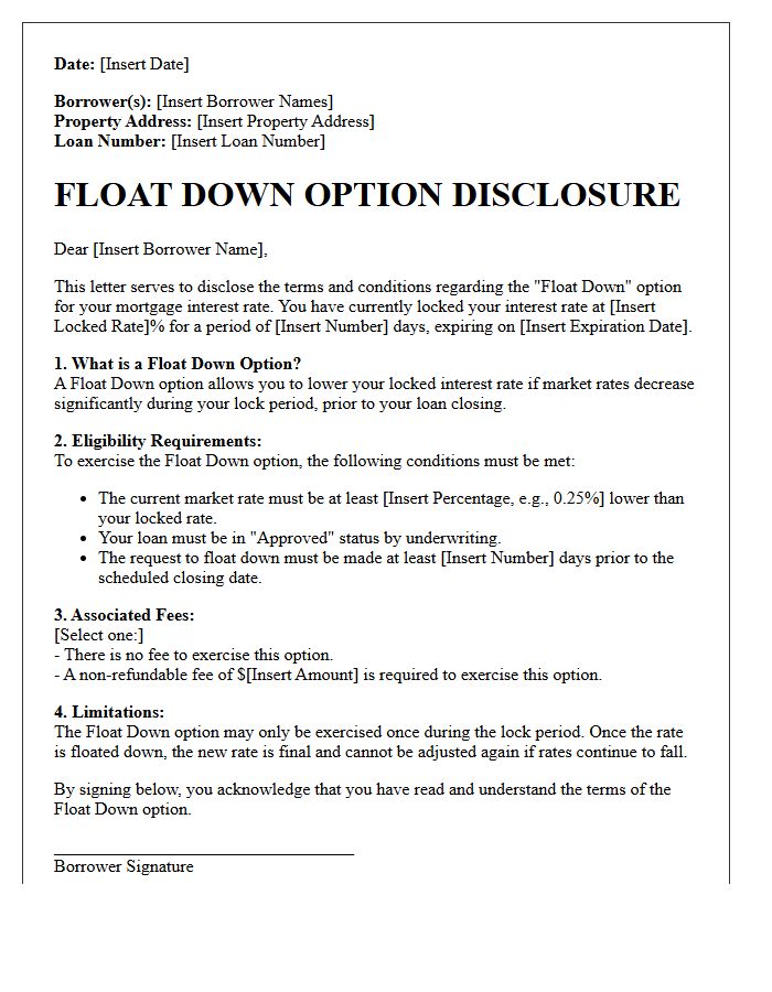 Float Down Option Disclosure Letter