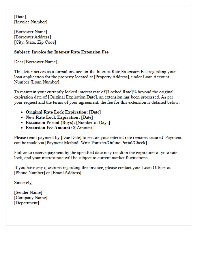 Interest Rate Extension Fee Invoice Letter