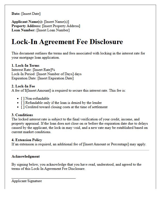 Lock-In Agreement Fee Disclosure Letter