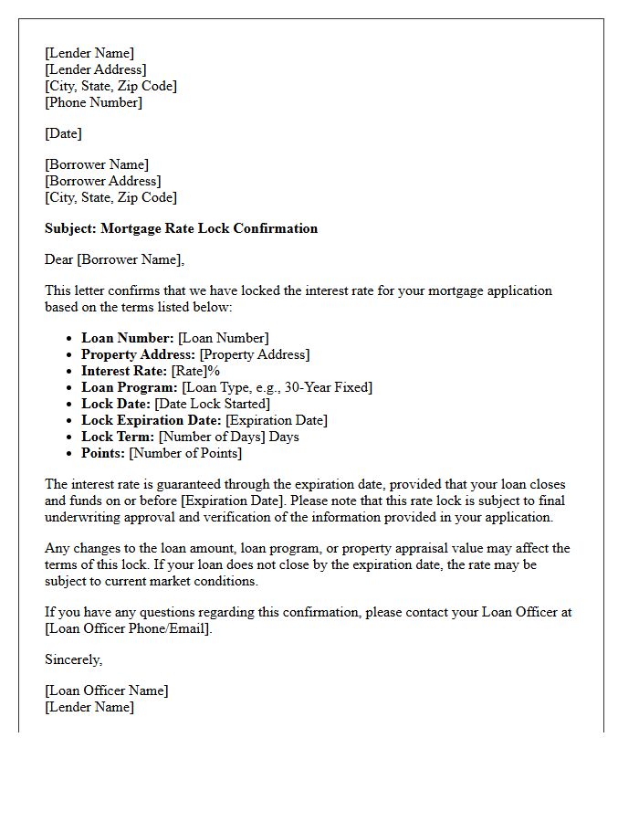 Mortgage Rate Lock Confirmation Letter