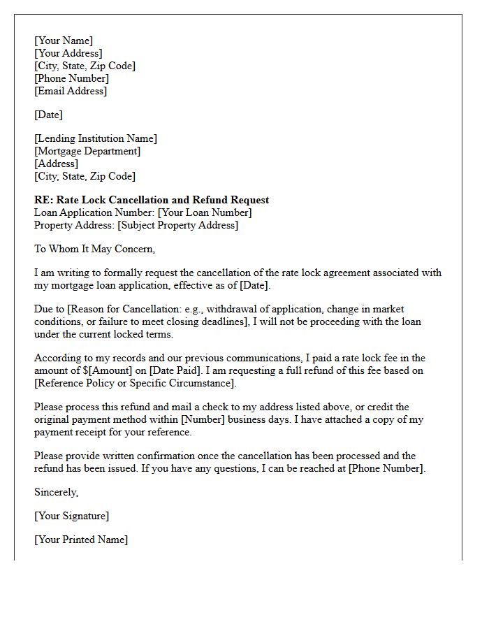 Rate Lock Cancellation Refund Letter