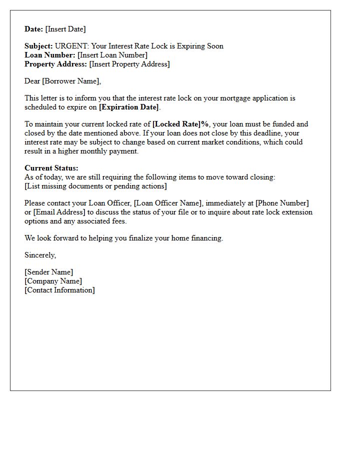 Rate Lock Expiration Warning Letter