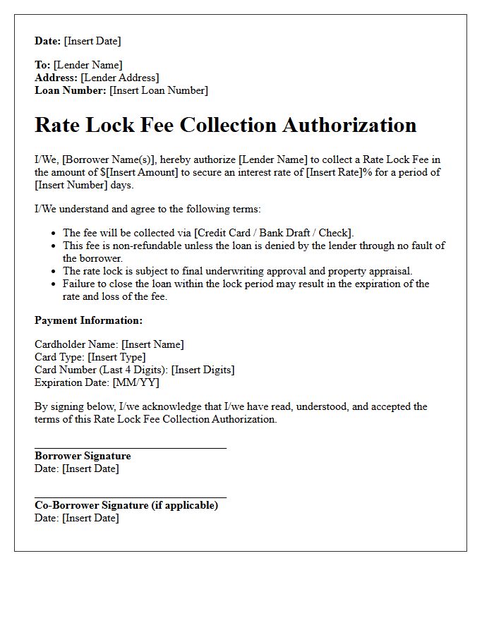 Rate Lock Fee Collection Authorization Letter