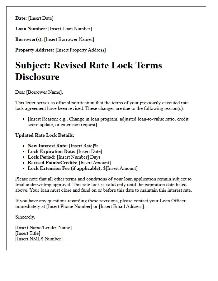 Revised Rate Lock Terms Disclosure Letter