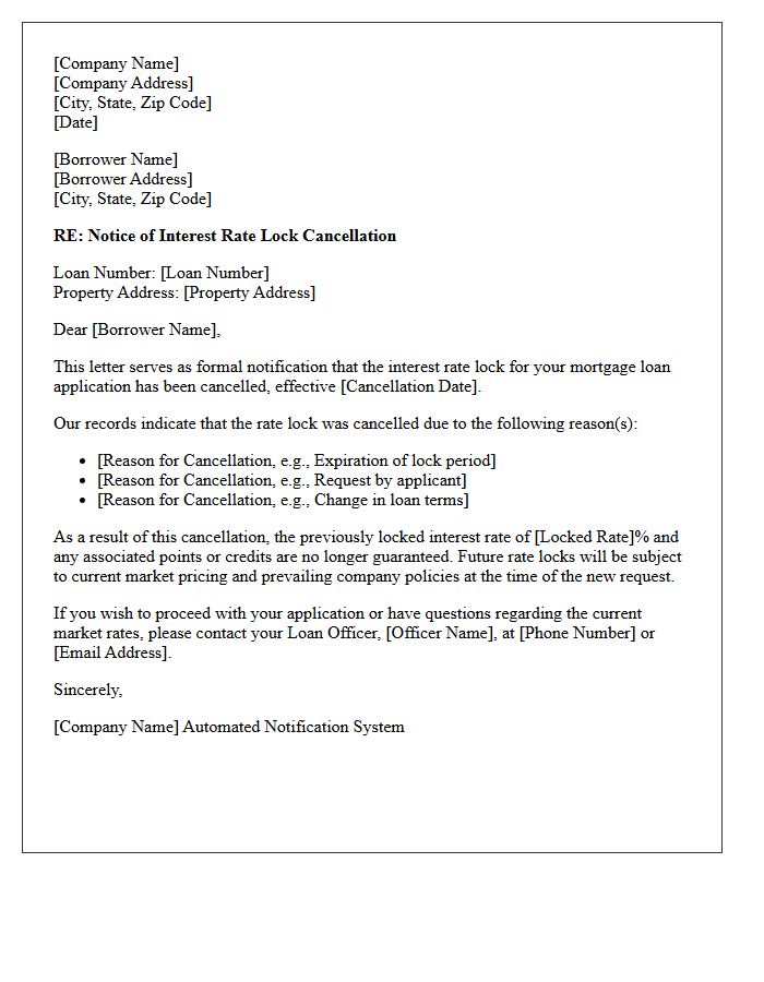 Automated System Rate Lock Cancellation Letter