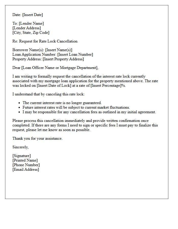 Borrower Requested Rate Lock Cancellation Letter