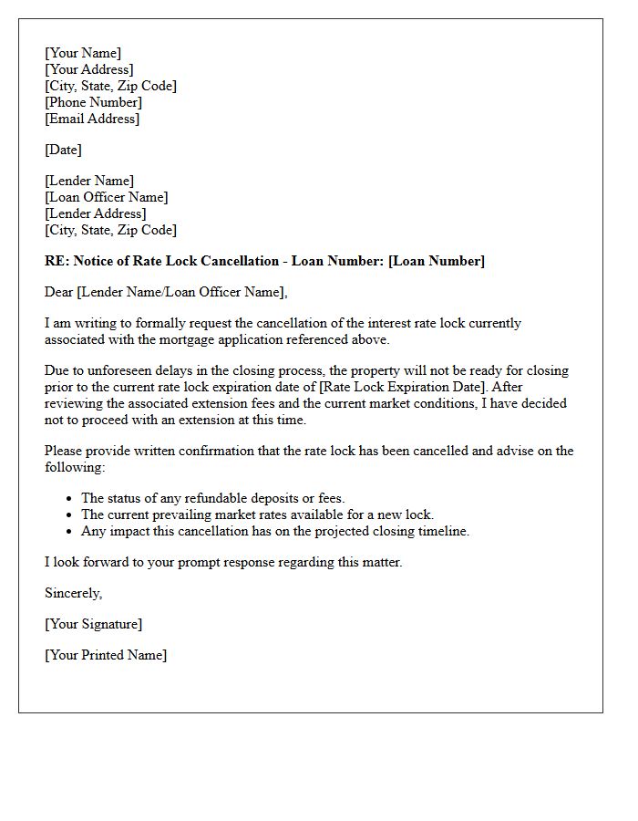 Closing Delay Rate Lock Cancellation Letter