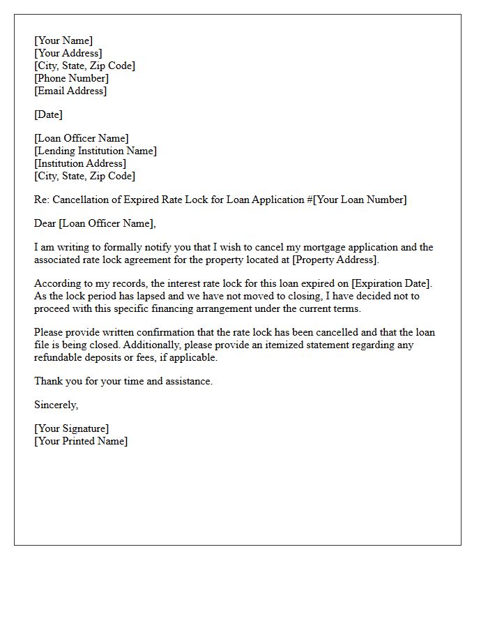 Expired Mortgage Rate Lock Cancellation Letter