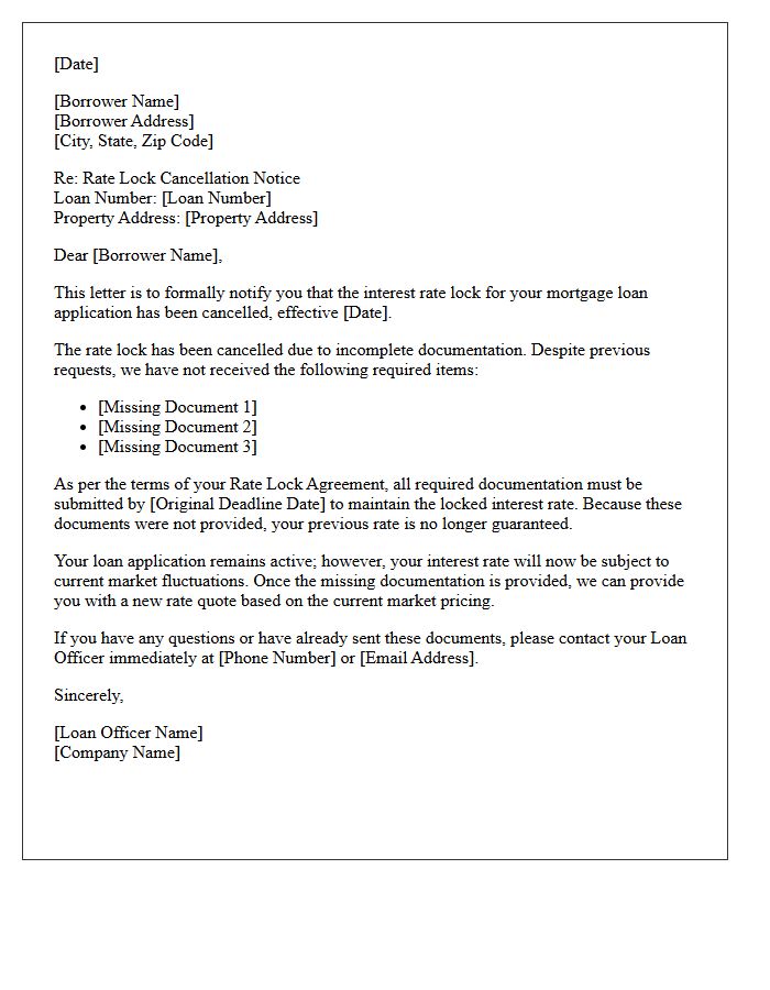 Incomplete Documentation Rate Lock Cancellation Letter
