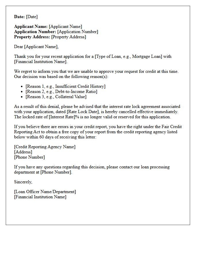 Loan Application Denial Rate Lock Cancellation Letter