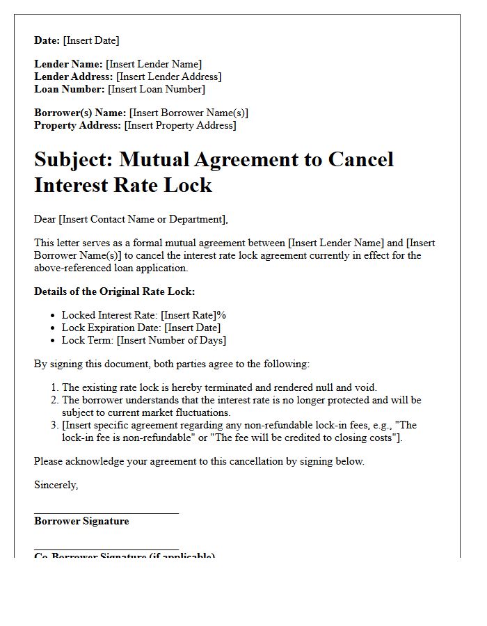 Mutual Agreement Rate Lock Cancellation Letter