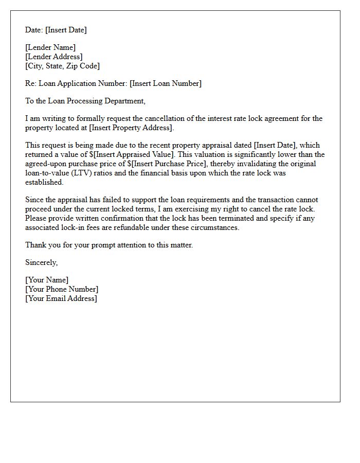 Property Appraisal Invalidation Rate Lock Cancellation Letter