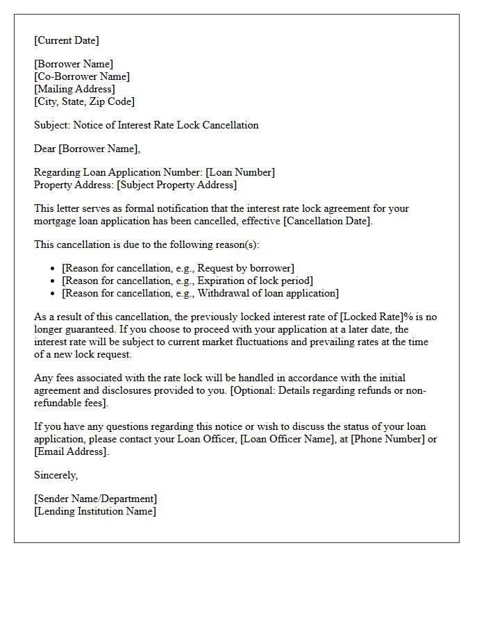 Standard Rate Lock Cancellation Notice Letter