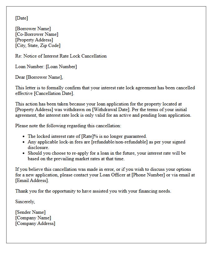 Withdrawn Application Rate Lock Cancellation Letter