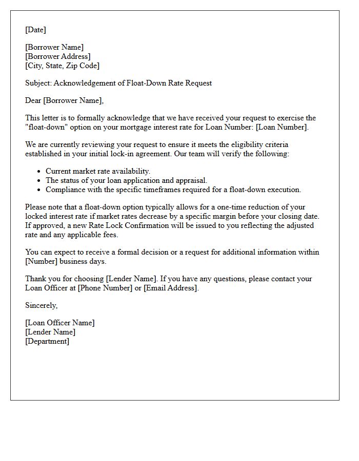 Borrower Float-Down Request Acknowledgement Letter
