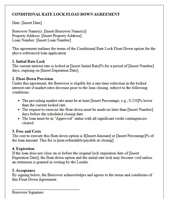 Conditional Rate Lock Float-Down Agreement Letter