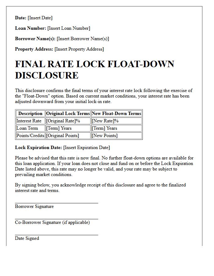 Final Rate Lock Float-Down Disclosure Letter